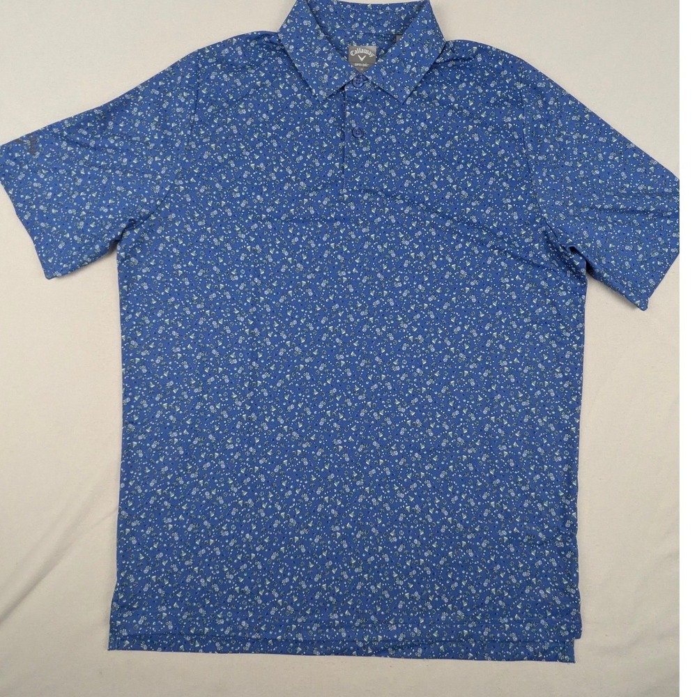 Callaway Mens Opti-Dri Blue Cocktail Drink Print Golf Polo Shirt Medium M